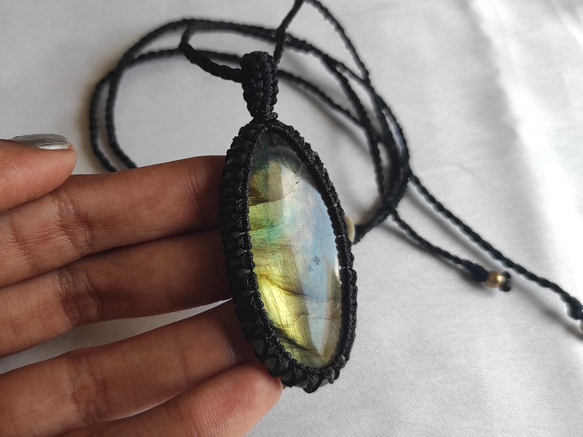 Natural Labradorite Macrame Pendant, Cord Wrapped Macrame Pendant, Bohemian Jewelry, Hand Wrapped Pendant