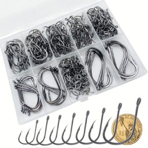 DAMIDEL 300Pcs/Box （22# ...15# 10# Fishing Hook, Forged Steel/Barded Design, 8 Sizes Universal Octopus Fishing Hooks Set， Sharp/High Carbon/Hook Eye, Suitable Sizes in Freshwater Saltwater