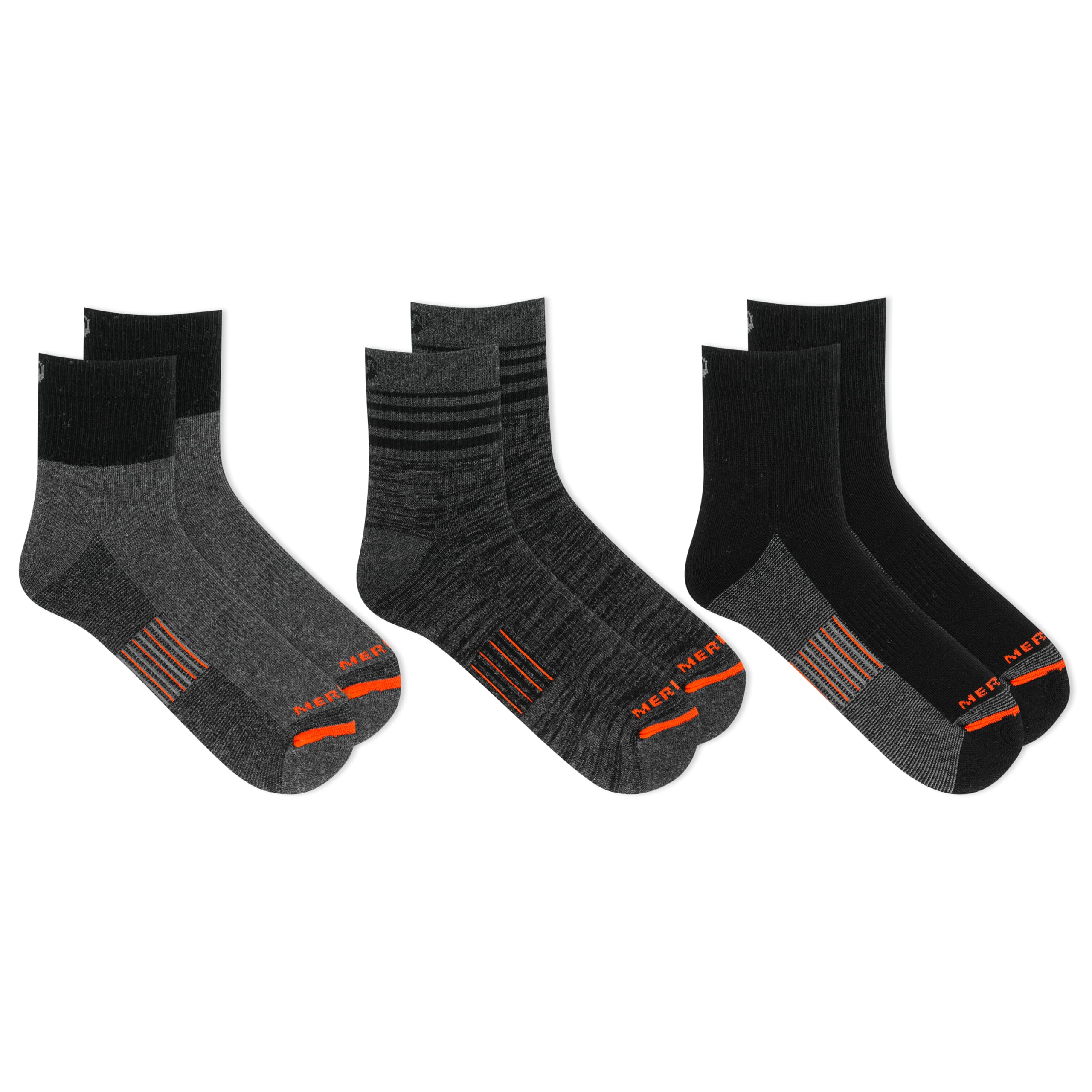 Merrell Unisex-Adult's Men's and Women's Merino Wool Work Socks-3 Pair Pack-Arch Support, Ankle-Charcoal, Medium-Large