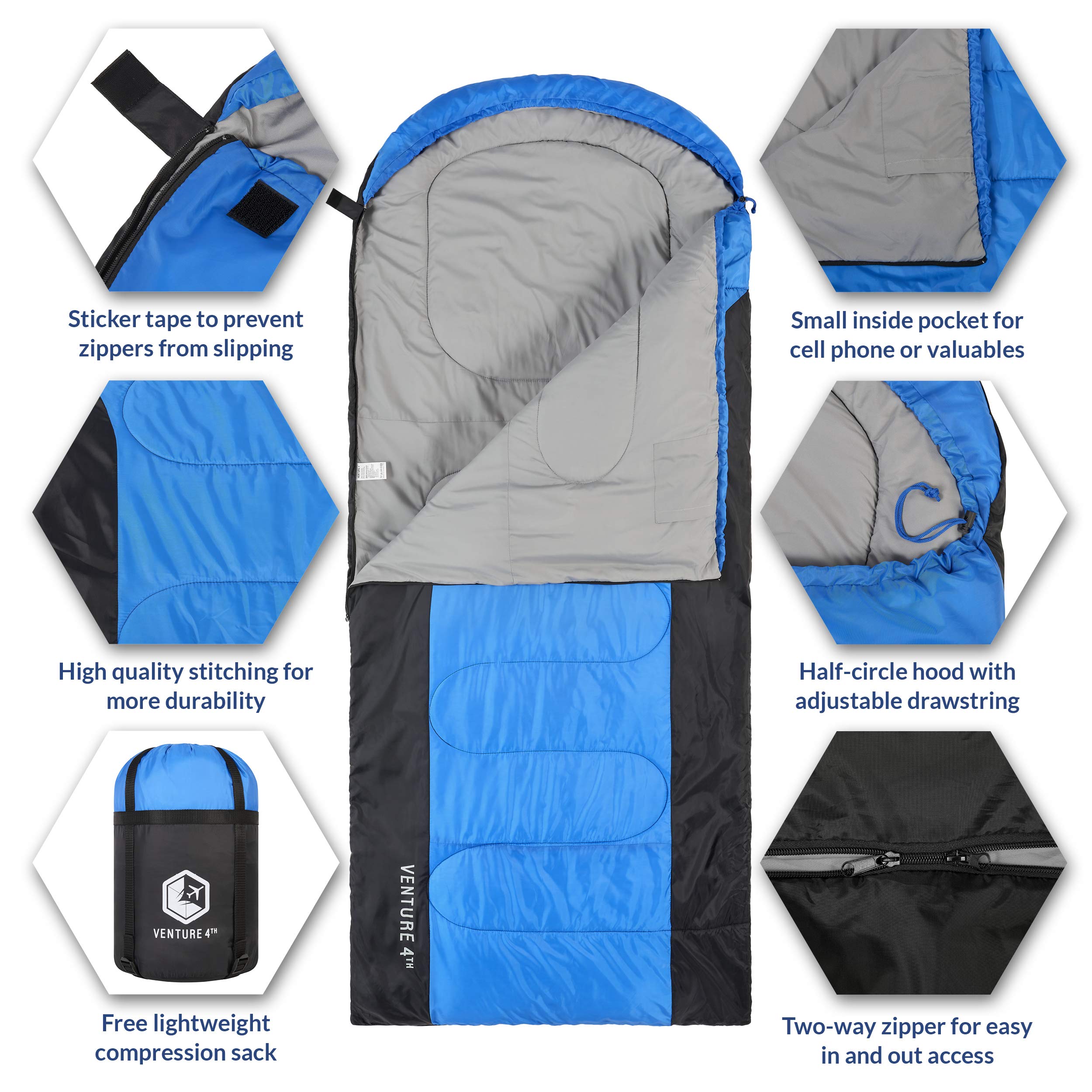 VENTURE 4TH Backpacking Warm Sleeping Bag with Self Inflating Sleeping Pad for Adults & Kids – Ideal for Hiking, Camping & Outdoor Adventures