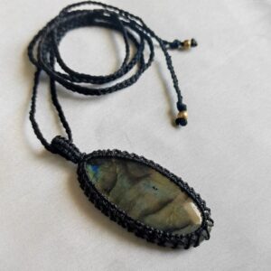 Natural Labradorite Macrame Pendant, Cord Wrapped Macrame Pendant, Bohemian Jewelry, Hand Wrapped Pendant