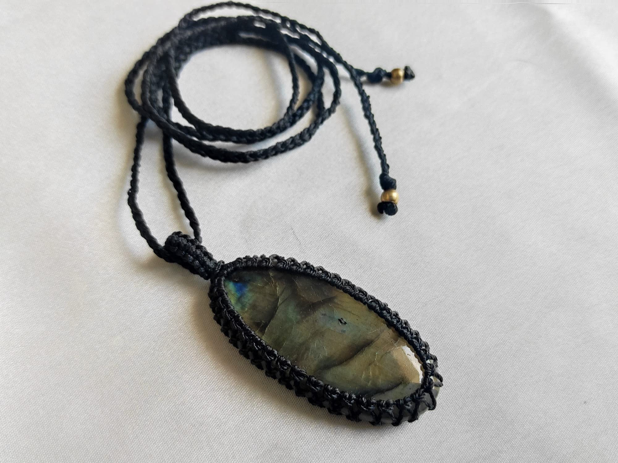 Natural Labradorite Macrame Pendant, Cord Wrapped Macrame Pendant, Bohemian Jewelry, Hand Wrapped Pendant