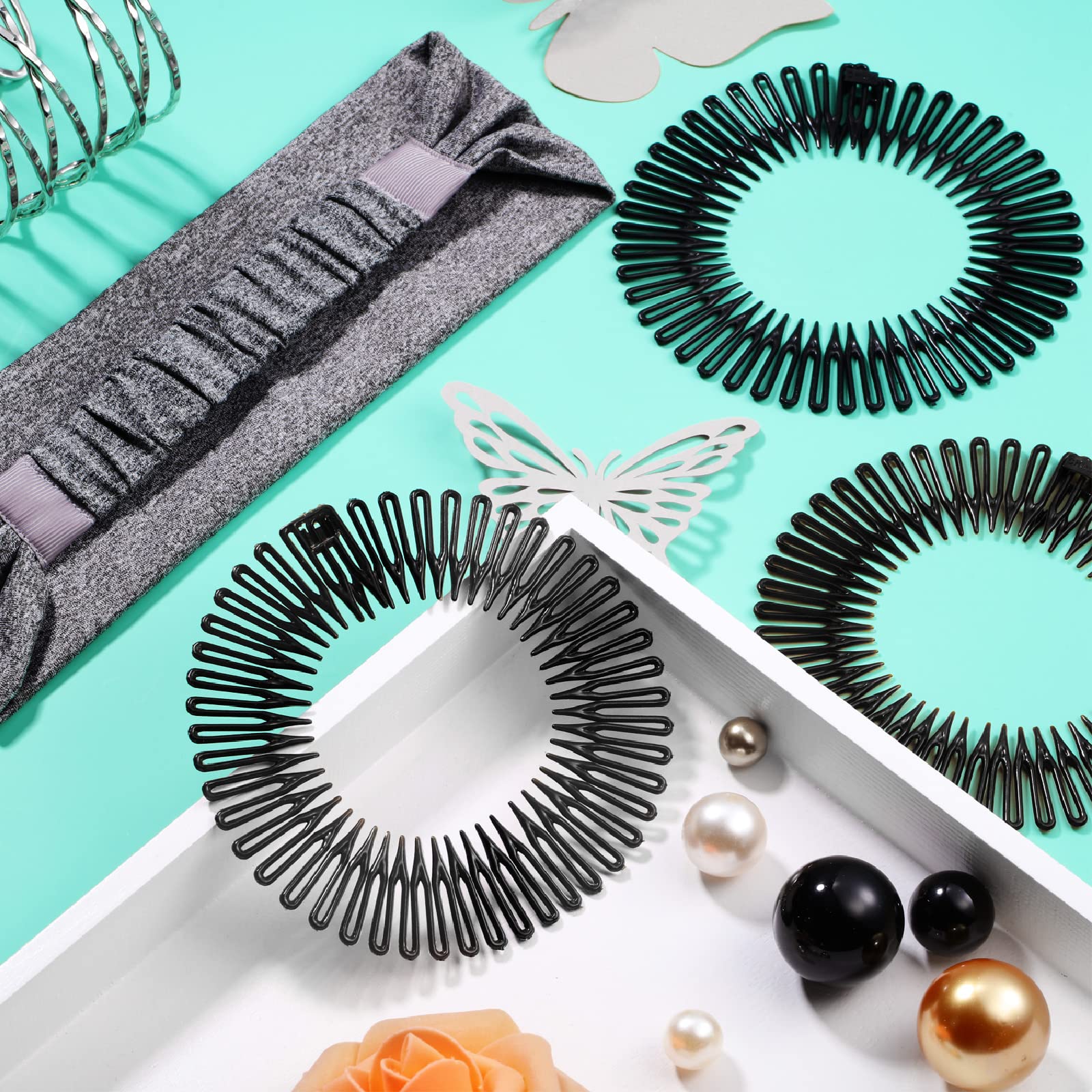 Nuenen 9 Pieces Circular Stretch Plastic Hair Comb Headband Set for Women Girls Hair Accessories (Black)