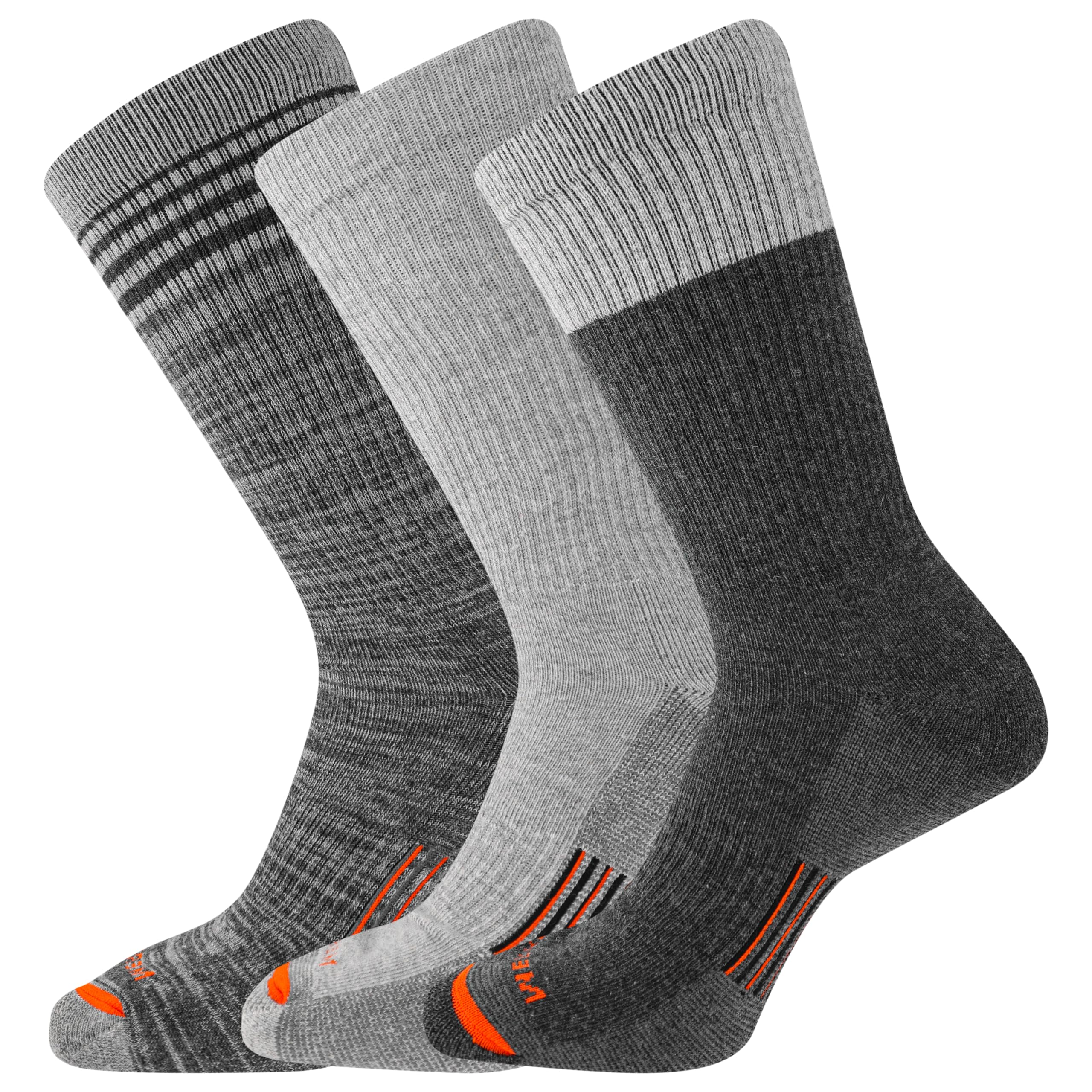 Merrell Unisex-Adult's Men's and Women's Merino Wool Work Socks-3 Pair Pack-Arch Support, Crew-Light Gray, Large-X-Large