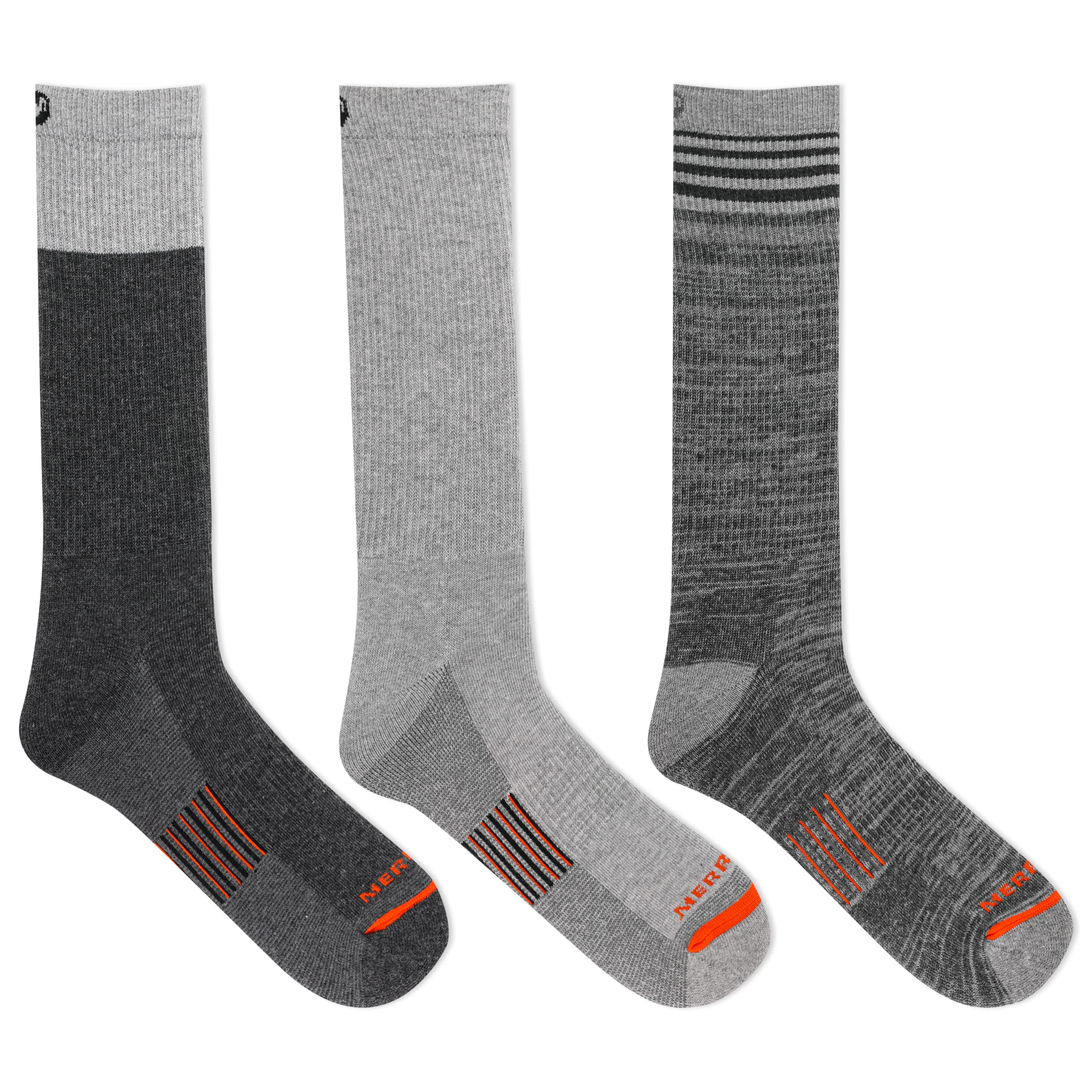 Merrell Unisex-Adult's Men's and Women's Merino Wool Work Socks-3 Pair Pack-Arch Support, Crew-Light Gray, Large-X-Large