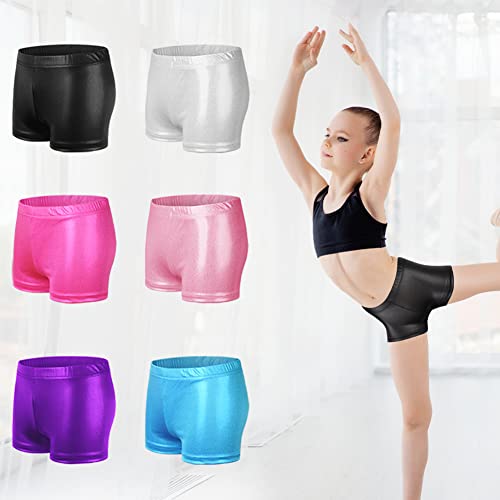 PythJooh Girls Dance Shorts, Little Girls Sparkle Glitter Gymnastics Shorts Metallic Athletic Dancewear Shorts 3-14 Years