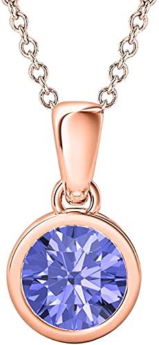 JewelsCart 0.10 CT Round Cut Gemstone 14K Rose Gold Over Fancy Pendant Necklace For Women's