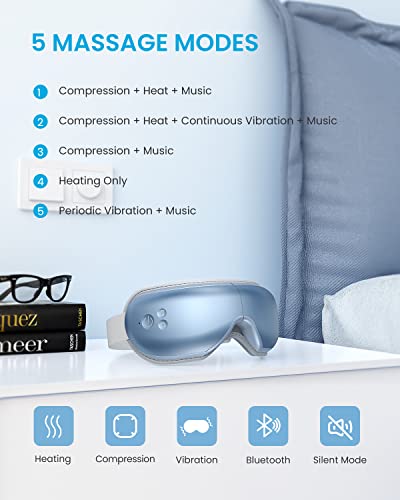 RENPHO FSA HSA Eligible Eyeris1 Eye Massager, Migraine Massager with Heat & Remote Wand, Compression, Silent Mode, Bluetooth, Heated Eye Mask for Eye Strain Relief, Birthday Gifts for Her Him