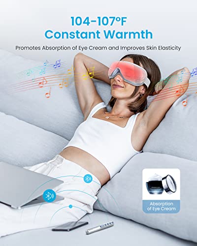 RENPHO FSA HSA Eligible Eyeris1 Eye Massager, Migraine Massager with Heat & Remote Wand, Compression, Silent Mode, Bluetooth, Heated Eye Mask for Eye Strain Relief, Birthday Gifts for Her Him