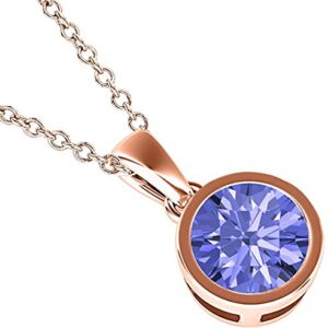 JewelsCart 0.10 CT Round Cut Gemstone 14K Rose Gold Over Fancy Pendant Necklace For Women's