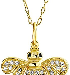 JewelsCart 1.3 CT Round Shape Diamond 14K Yellow Gold Over Honey Bee Pendant Necklace For Women's