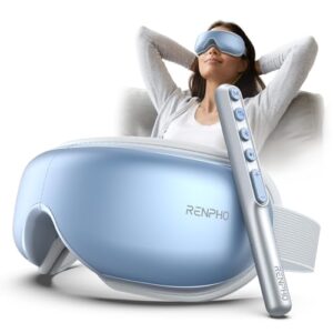 renpho fsa hsa eligible eyeris1 eye massager, migraine massager with heat & remote wand, compression, silent mode, bluetooth, heated eye mask for eye strain relief, birthday gifts for her him