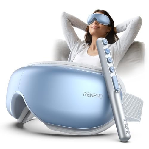 RENPHO FSA HSA Eligible Eyeris1 Eye Massager, Migraine Massager with Heat & Remote Wand, Compression, Silent Mode, Bluetooth, Heated Eye Mask for Eye Strain Relief, Birthday Gifts for Her Him