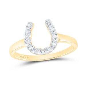 jewels by lux 14k yellow gold womens round diamond lucky horseshoe ring 1/20 cttw in prong setting with natural round shape white diamond ring size 7