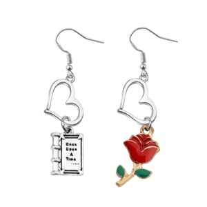 aktap beauty beast movie inspired earring rose belle charm jewelry for princess fans (beauty beast movie inspired earring)