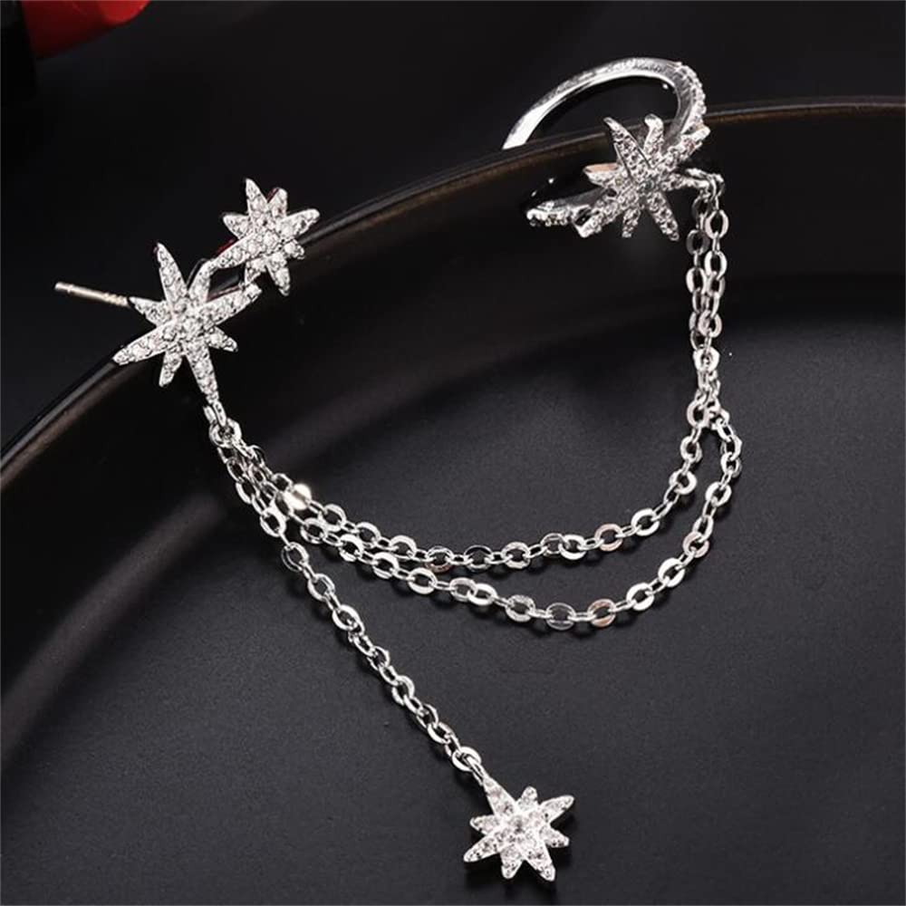 2-6Pcs Butterfly Cuff Chain Earrings Star Moon Leaf Silver Gold Tassel Crawler Earring Wrap Earrings Crystal Drop Earring Set Jewelry Gift