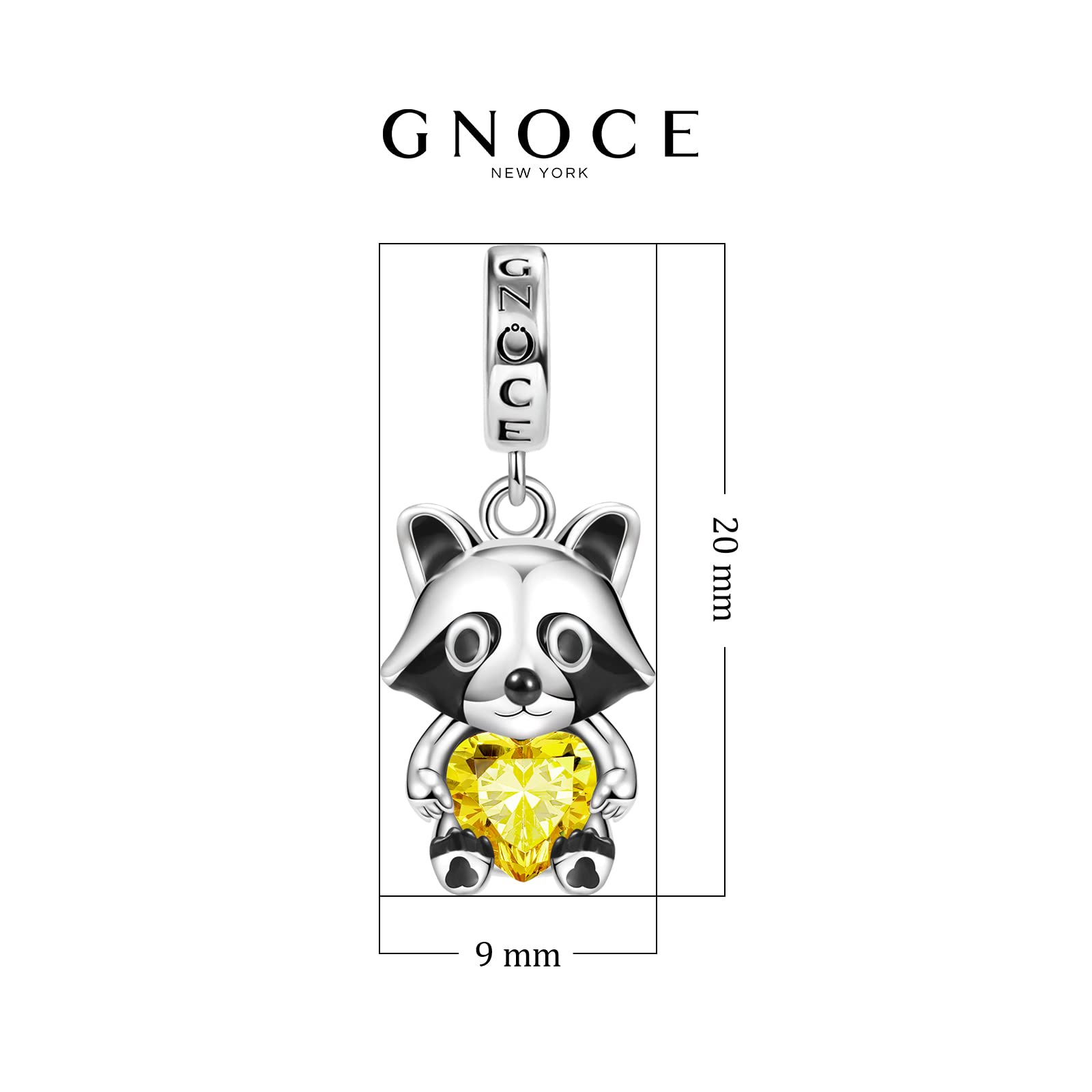 GNOCE Cute Rabbit Embraces Heart Charm Bead 925 Sterling Silver Raccoon Animal Charms Fit Bracelet/Necklace For Mother's Day Gift (Raccoon)