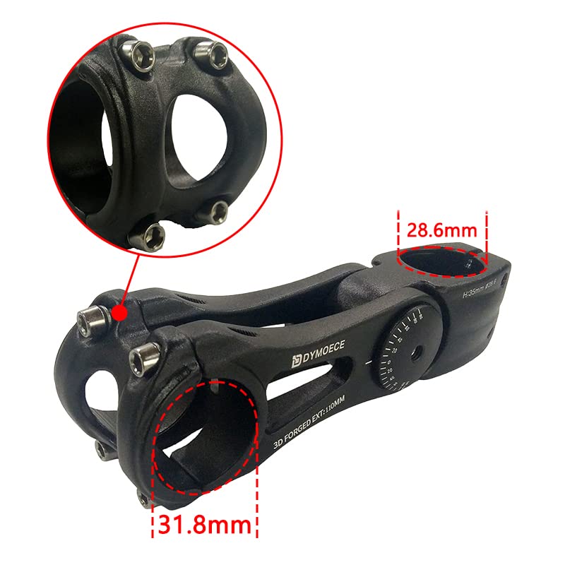 D Dymoece Bike Stem 0-70 Degree 31.8mm Bicycle Stem Extender Riser Adjustable for MTB Mountain Bike Road Bike BMX 90mm 110mm 145mm