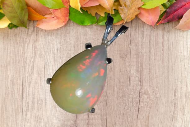 Handmade 925 Sterling Silver Pear Ethiopian Fire Opal Wedding Pendant gift jewelry