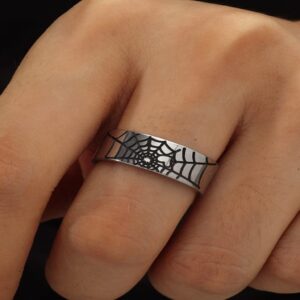 Jude Jewelers 8mm Stainless Steel Spider Web Patter Wedding Band Cocktail Party Halloween Holiday Ring (Silver, 6)