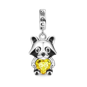 gnoce cute rabbit embraces heart charm bead 925 sterling silver raccoon animal charms fit bracelet/necklace for mother's day gift (raccoon)