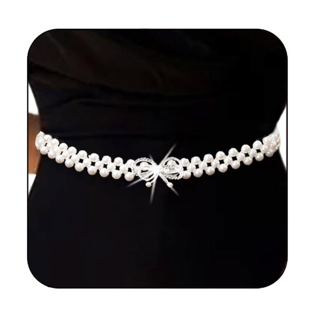 Cosydays Pearl Waist Belt Butterfly Waist Chains Elastic Dress Belt Rhinestone Waistband Jewelry for Women and Girls (Bow1)