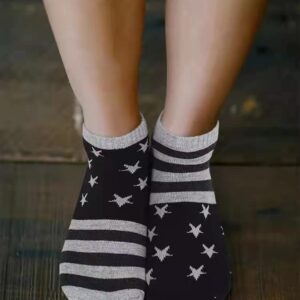 Earlymemb Unisex American Flag Star Striped Crew Socks 4th of July Independence Day Patriotic USA Low Cut Socks (One Size, Grey)