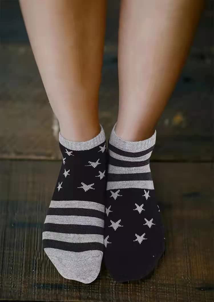 Earlymemb Unisex American Flag Star Striped Crew Socks 4th of July Independence Day Patriotic USA Low Cut Socks (One Size, Grey)