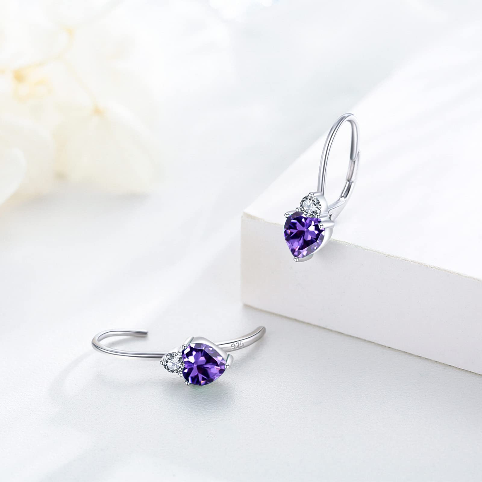 February Birthstone Earrings Sterling Silver Purple Leverback Earrings Amethyst Birthstone Earrings Dangle Amethyst Jewelry Earrings Gifts for Women Mom