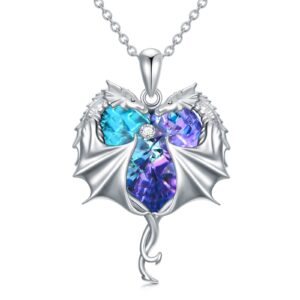 aoboco dragon necklace sterling silver dragon heart pendant necklace with purple austrian crystal dragon jewelry gift for women