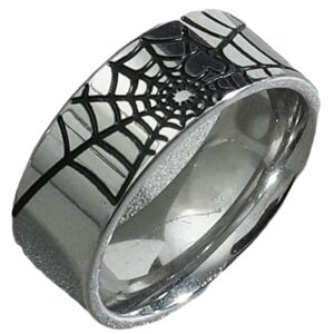 Jude Jewelers 8mm Stainless Steel Spider Web Patter Wedding Band Cocktail Party Halloween Holiday Ring (Silver, 6)