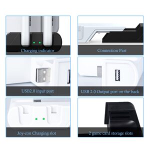 ZNKG Switch Controller Charging Dock Station Compatible with Nintendo Switch & OLED Model with 4 Joy-con Charging Slots, Joy Con Charger Stand Station for Nintendo Switch with 2 Game Card Slots Dobe