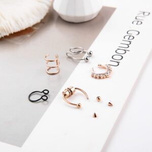 REVOLIA 24Pcs Faux Nose Ring Fake Septum Piercing Nose Cuff Fake Septum Ring Faux Lip Ear Ring Clip On Non Piercing Set B