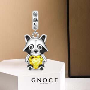 GNOCE Cute Rabbit Embraces Heart Charm Bead 925 Sterling Silver Raccoon Animal Charms Fit Bracelet/Necklace For Mother's Day Gift (Raccoon)