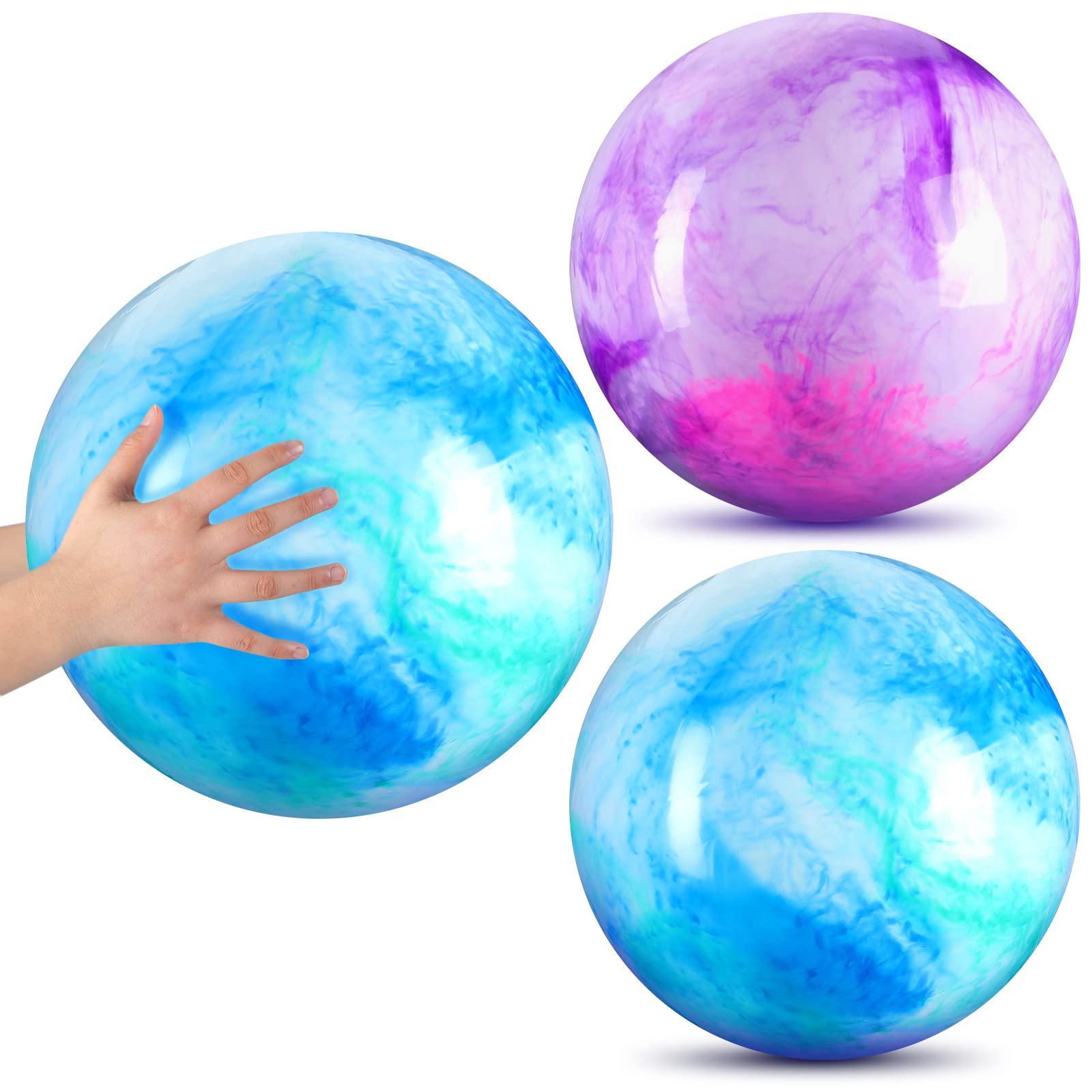 Deekin 2 Pcs 15 Inch 18 Inch Marbleized Bouncy Balls Large Hedstrom Ball Inflatable Rubber Playground Sensory Balls Bouncy Toys Balls for Outdoor School Water(15 Inches,Blue and Purple)