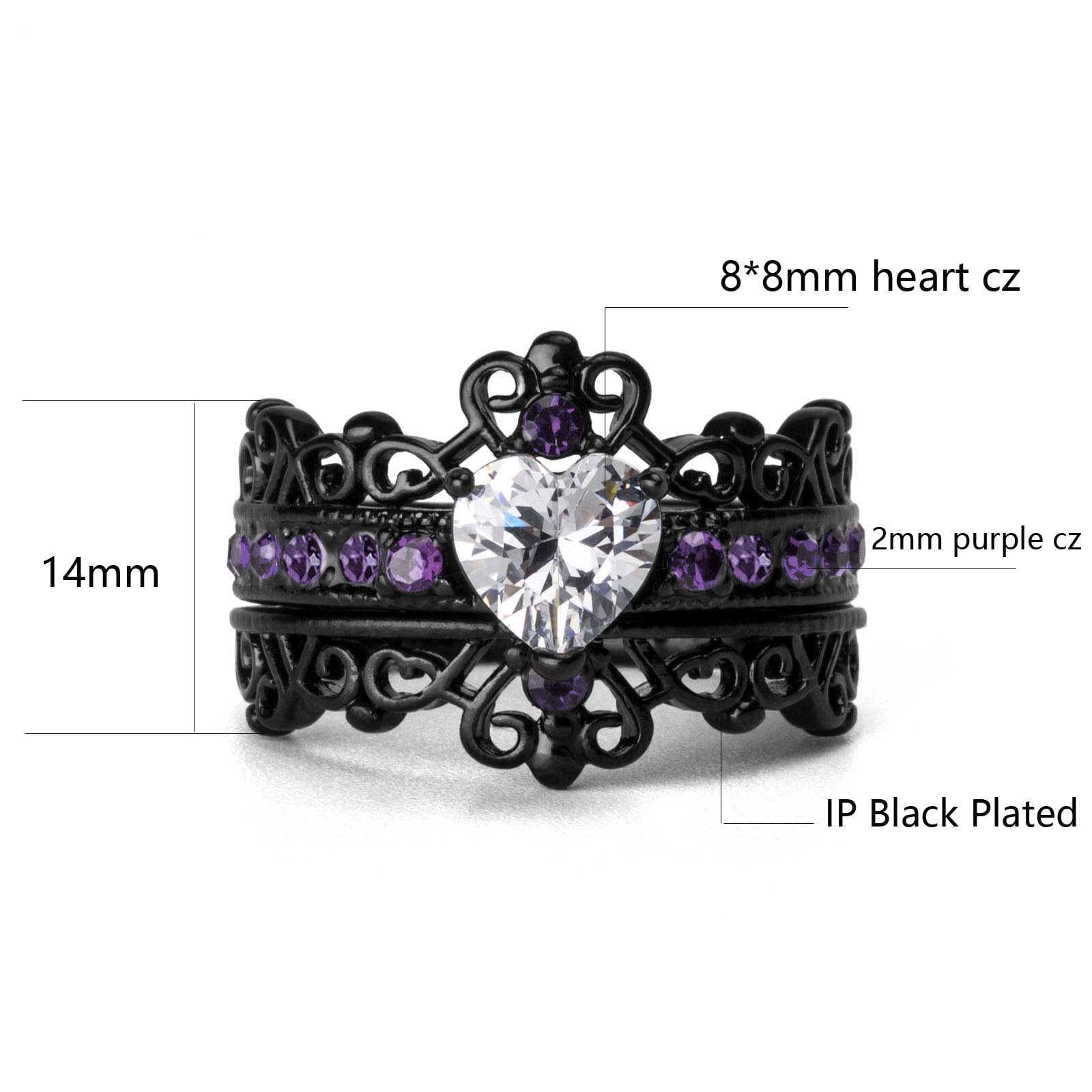 Couple Rings Crown Ring Matching Ring Heart Cz Womens Wedding Ring Sets for Him and Her Crown Ring（Please Buy 2 Rings for 1 Pair）