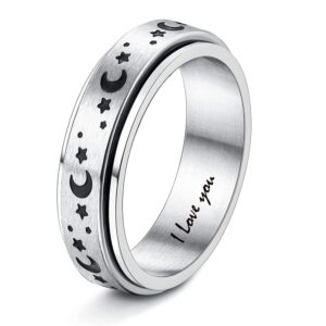 akel doap personalized spinner rings for anxiety stainless steel for women sun moon and star statement ring fidget rings for anxiety for men engraved name rings for mom (style 4)