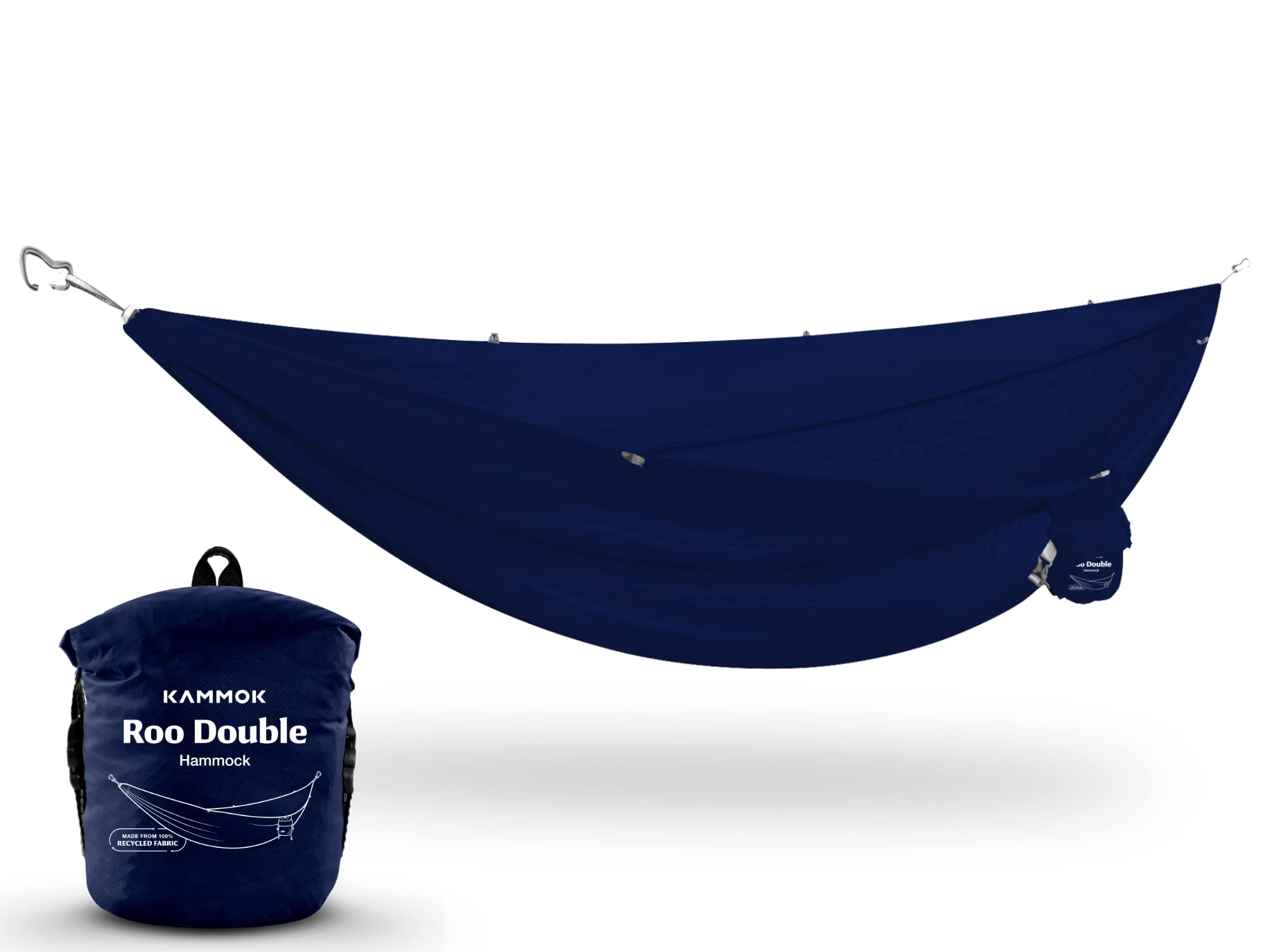 KAMMOK: Roo Double Hammock | Made from Strong & 100% Recycled Water Resistant Ripstop Fabric | Comfortable, Packable, Lightweight (Lifetime Adventure Grade Warranty), Midnight Blue