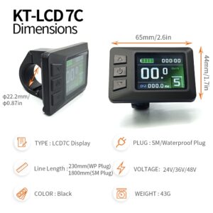 HUDAMZKY Ebike Color Screen Display Meter KT-LCD7C 24V 36V 48V 52V Electric Bike Conversion Kit Display for KT Controller (LCD7C SM Plug)