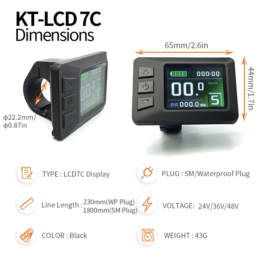 HUDAMZKY Ebike Color Screen Display Meter KT-LCD7C 24V 36V 48V 52V Electric Bike Conversion Kit Display for KT Controller (LCD7C SM Plug)