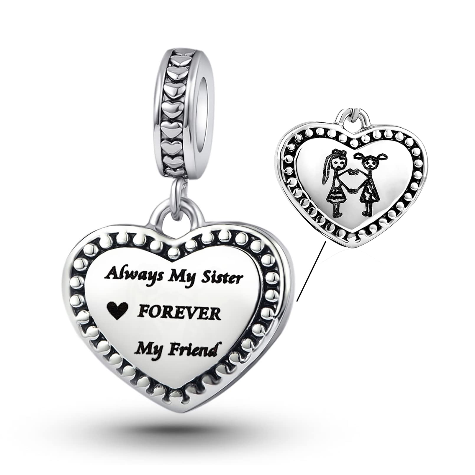 Chili Jewelry Heart Big Sister little Sister Charm Compatible With Pandora Charms Bracelets