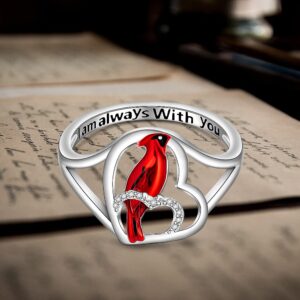 Cardinal Ring Sterling Silver Cardinal Appear When Angels Are Near Inspirational Heart Red Bird Rings for Women Cardinal Memorial Gifts Sympathy for Loss of Loved One Size 7