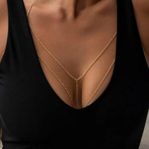 Gold Sexy Body Chains Bra for Women Layered Rhinestone Crossover Bikini Bra Body Jewelry Summer Beach Crystal Belly Waist Chain For Girls