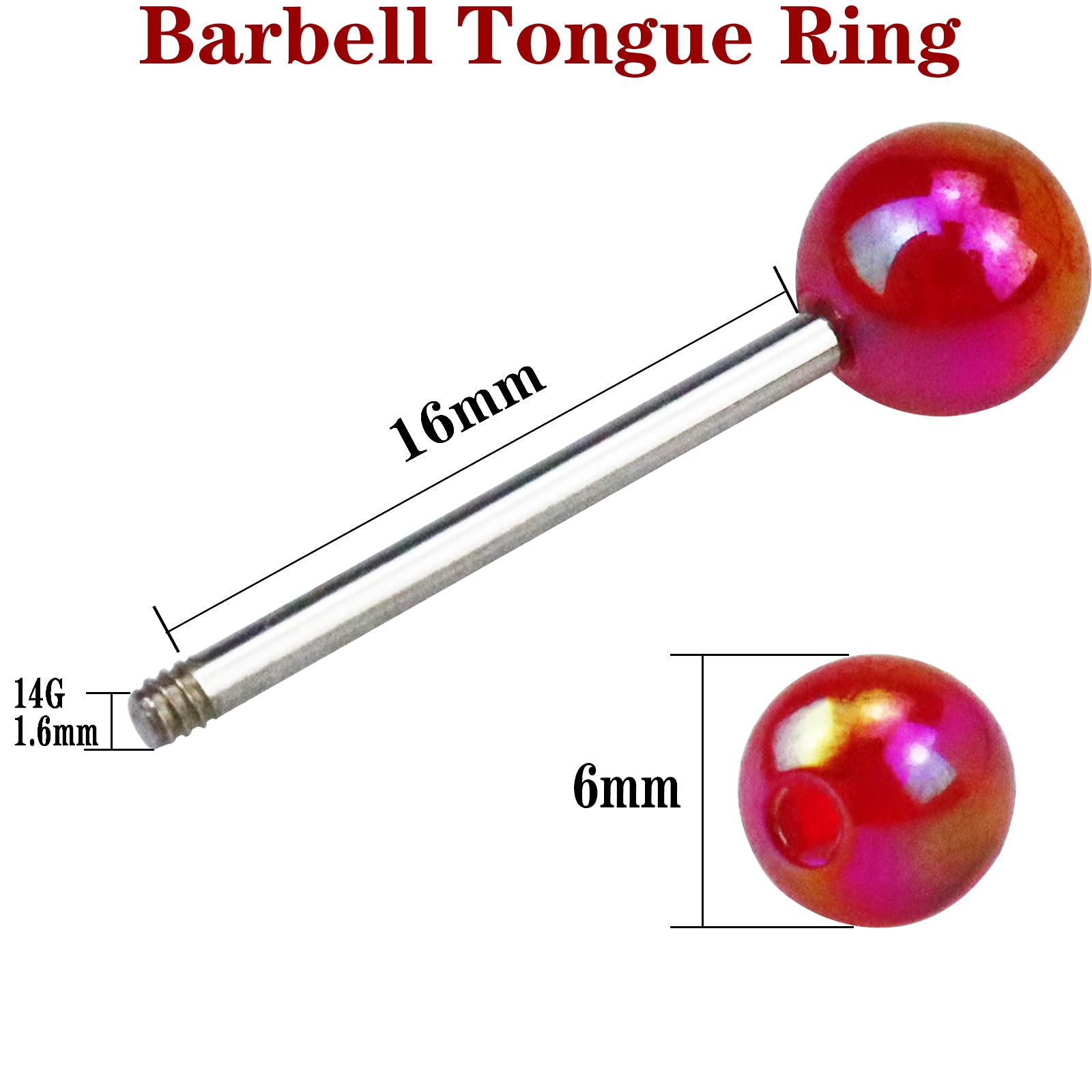 Riuziyi 24Pcs Tongue Rings for Women Candy Color Ball Tongue Nipple Piercing 14G Surgical Steel Barbell Tongue Retainer Body Jewelry Bar Length 16mm (Style2-24Pack)