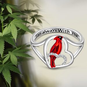 Cardinal Ring Sterling Silver Cardinal Appear When Angels Are Near Inspirational Heart Red Bird Rings for Women Cardinal Memorial Gifts Sympathy for Loss of Loved One Size 7