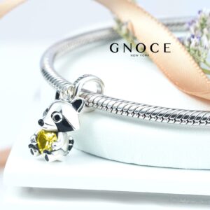 GNOCE Cute Rabbit Embraces Heart Charm Bead 925 Sterling Silver Raccoon Animal Charms Fit Bracelet/Necklace For Mother's Day Gift (Raccoon)