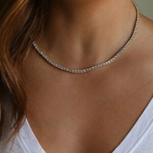 HERIER Tennis Necklace for Women 14K Gold Plated or Silver Rhinestone Choker Necklaces Dainty Zirconia Cut Faux Diamond chain 3mm