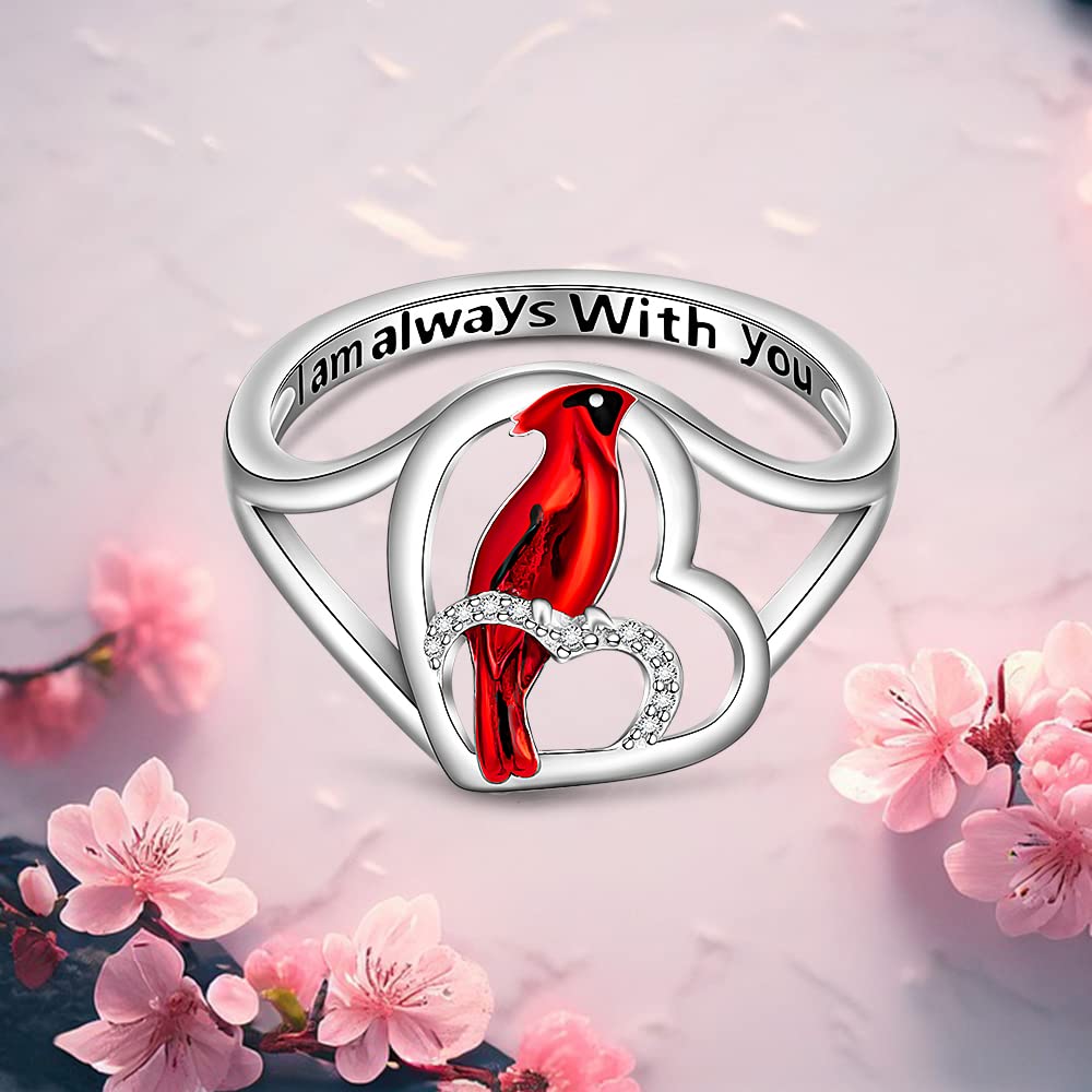 Cardinal Ring Sterling Silver Cardinal Appear When Angels Are Near Inspirational Heart Red Bird Rings for Women Cardinal Memorial Gifts Sympathy for Loss of Loved One Size 7