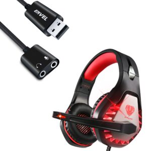 ENVEL USB Sound Card+Gaming Headset with Microphone for PC PS4 PS5 Nintendo Switch Xbox One X S