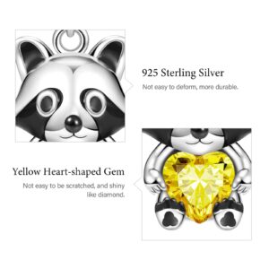 GNOCE Cute Rabbit Embraces Heart Charm Bead 925 Sterling Silver Raccoon Animal Charms Fit Bracelet/Necklace For Mother's Day Gift (Raccoon)